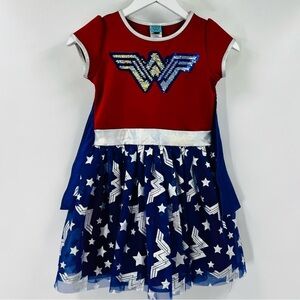 Wonder Woman Sequins WW Stars Kids Costume with Cape - Red and Blue Size M7/8